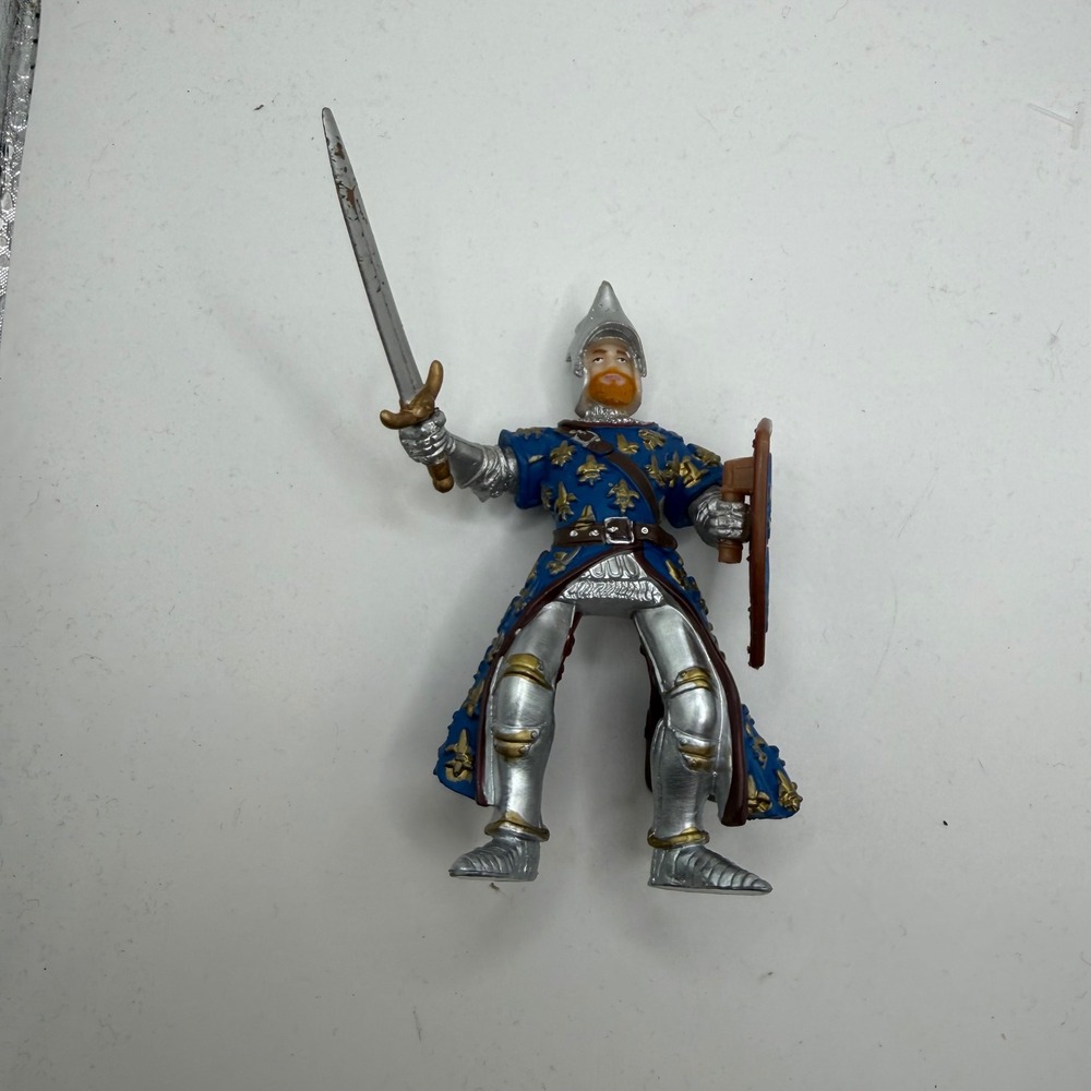 Papo Medieval Knight Blue Fleur-de-Lis Armor Sword Shield Figure 39798